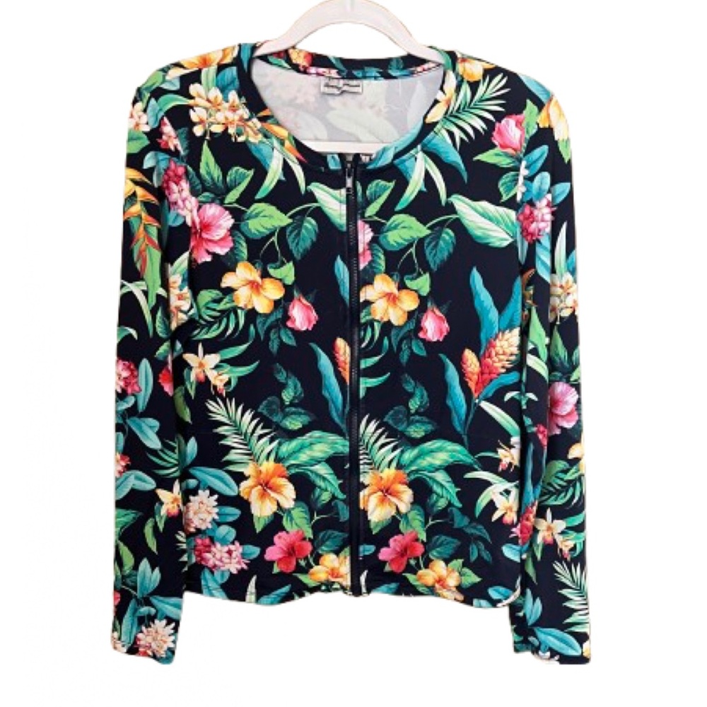 Tommy Bahama Tropical Floral Rash Guard Long Sleeve Top  PTP 17-17.5’ Summer